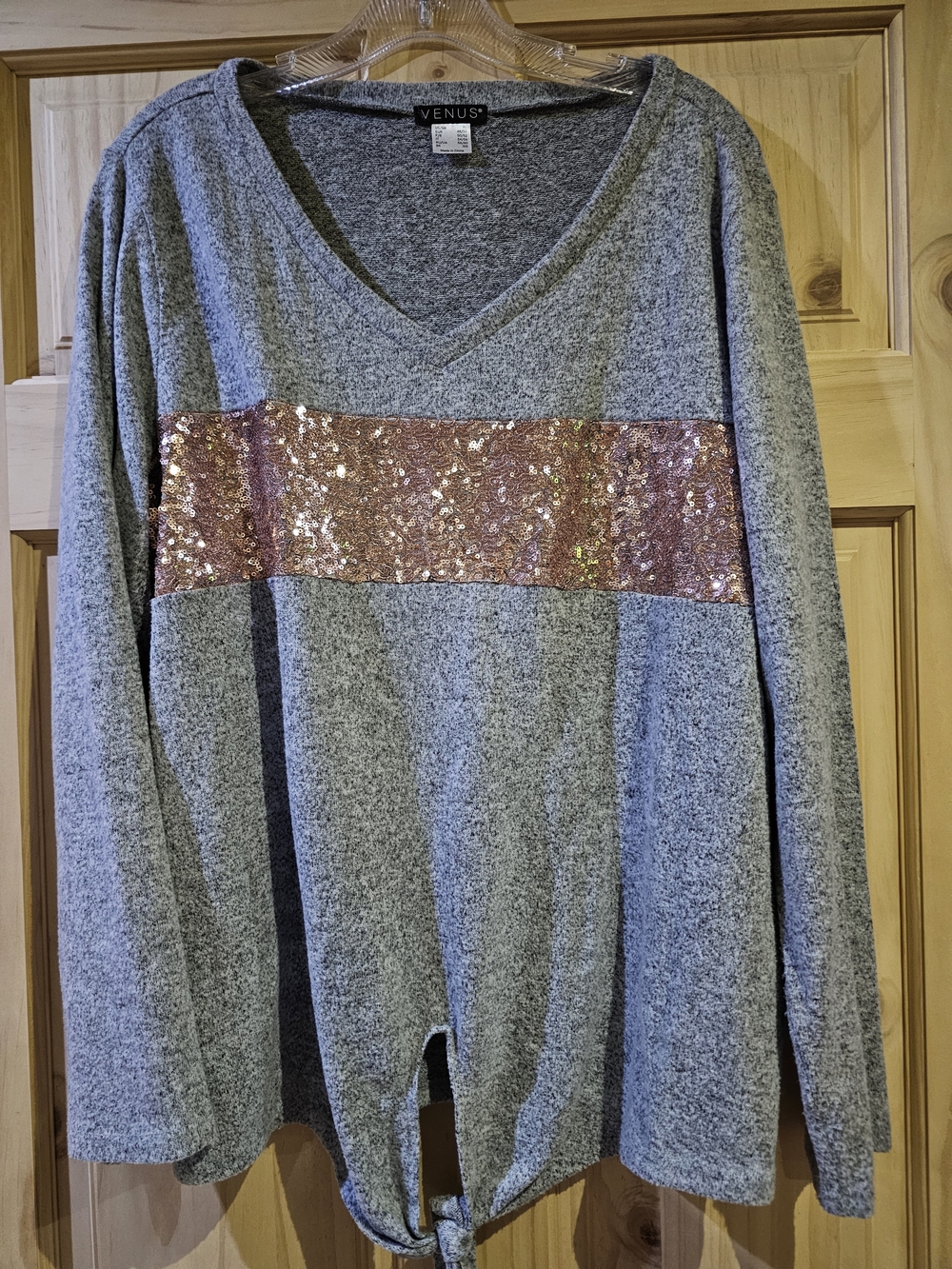 Venus Gray Knit Sweater with Rose Gold Sequin Band
